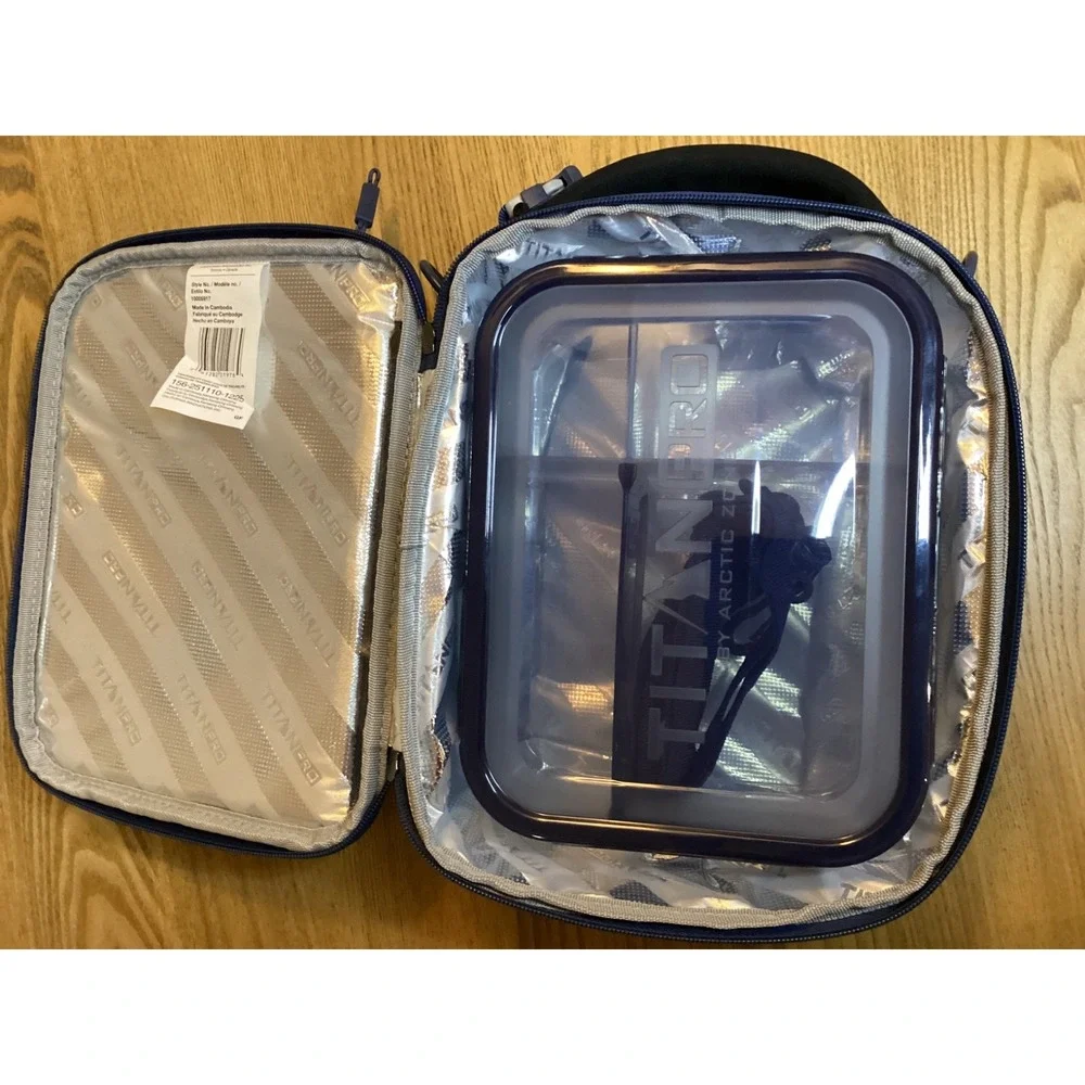 Titan Pro Expandable Lunch Box by Arctic Zone Bento Box & 2 Ice Walls, Navy